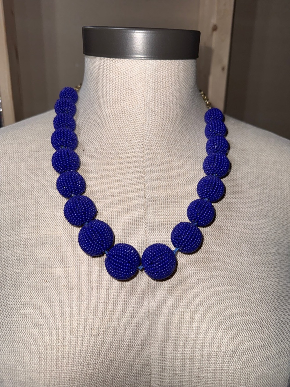 J. Crew Cobalt Blue Beaded Disc Necklace